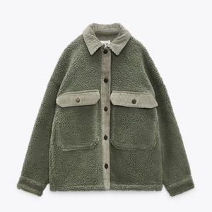 Zara Green Bomber Sherpa Jacket